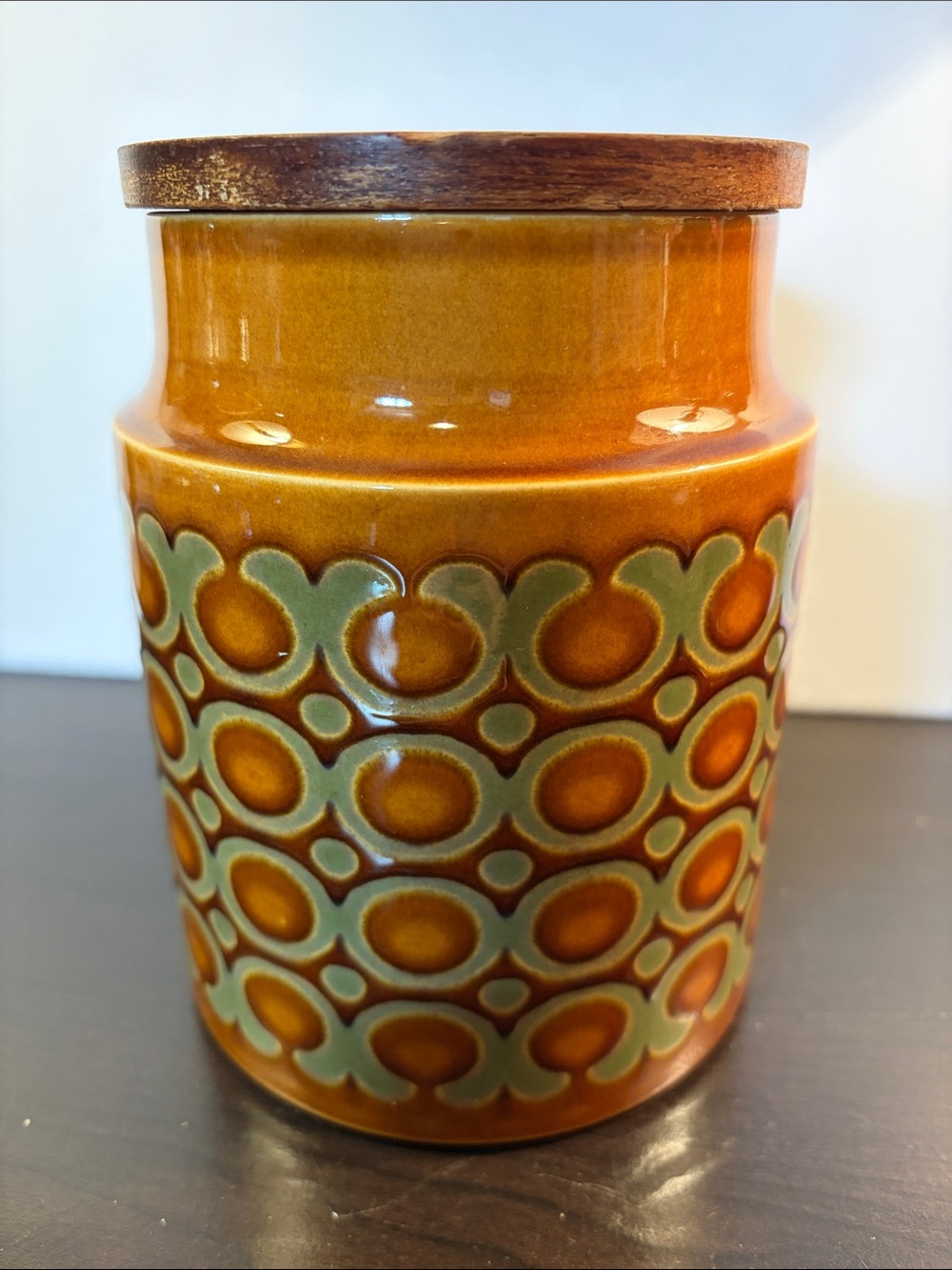 Hornsea Bronte Made In England Ceramic Canister in Warm Amber and Olive